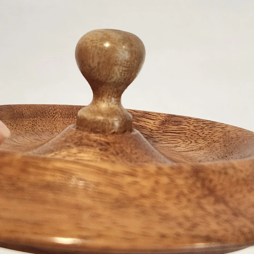Hand Crafted Lidded Wood Bowl with Finial on Top Trinket‎ Bowl Engraved 